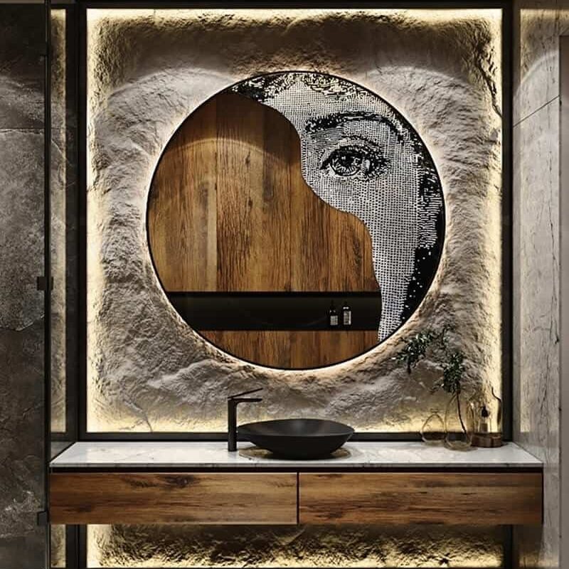 rhea mirror wall mosaic artwork eye portrait handcut glass tile