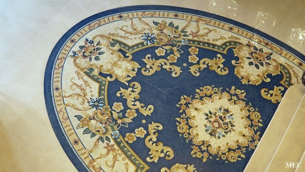 blue marble mosaic rug floral crema marfil oval stair landing