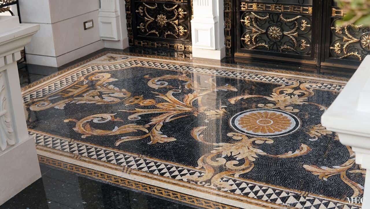 dekorr marble mosaic handcut tile flooring rug entrance foyer lobby