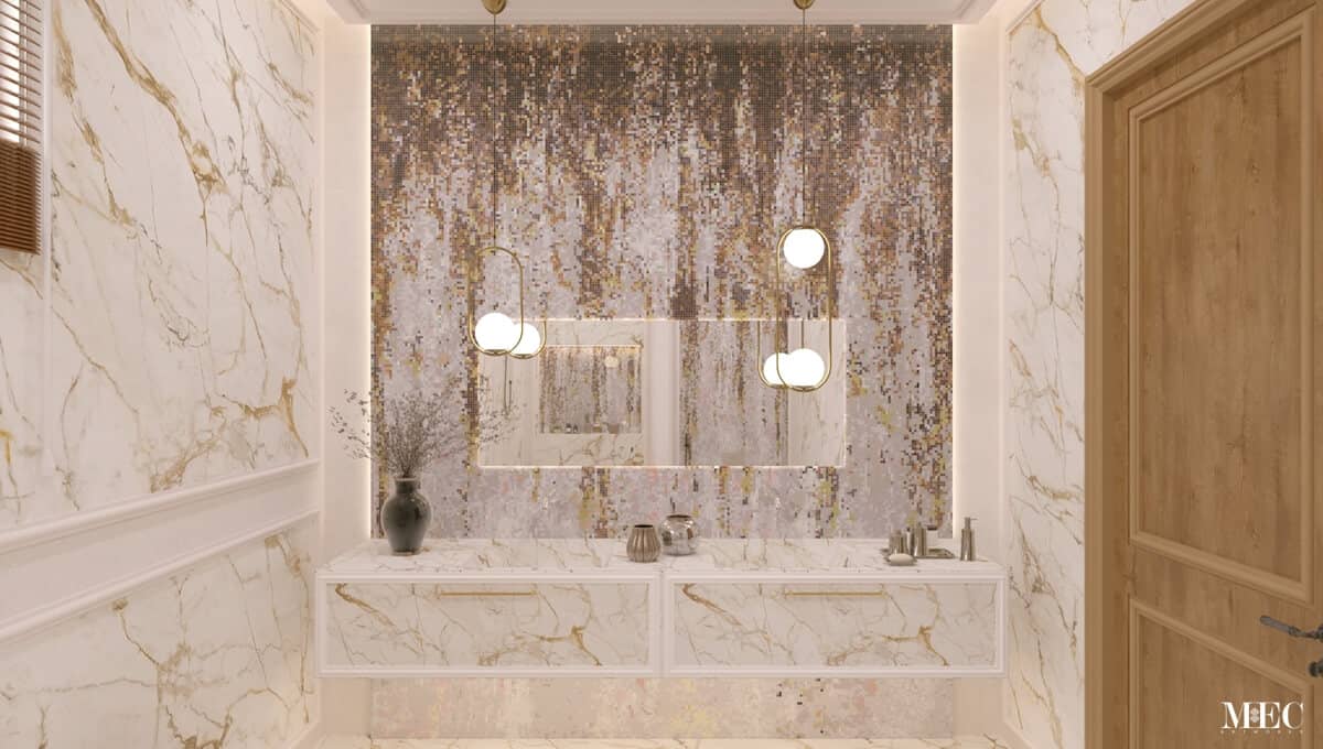 brown beige marble glass mosaic shower wall bathroom niche abstract customized art