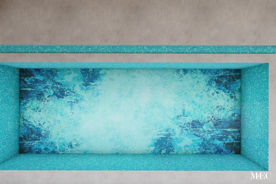 Eulan abstract glass mosaic pool blue distressed top view