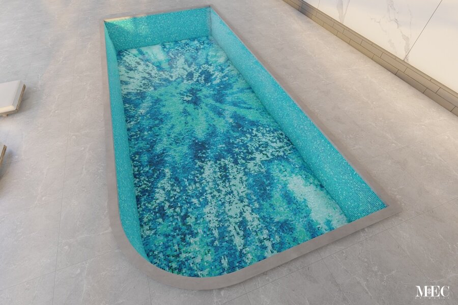 aqua blue abstract mosaic tile pool Burnox design