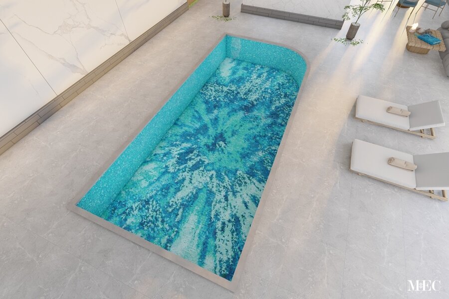 aqua blue abstract mosaic tile pool Burnox PIXL art