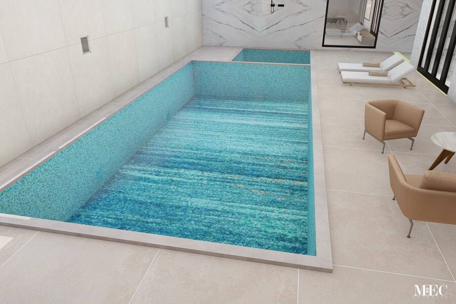 custom mosaic tile pool design PIXL Vertex glass blue palette