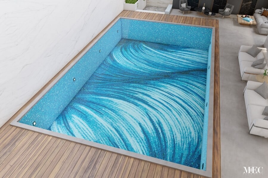 lumen blue abstract mosaic art swimming pool tile