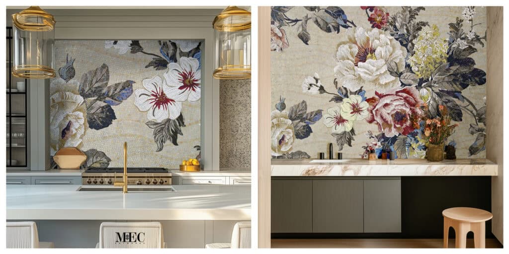 decorative floral custom handcrafted glass mosaic kitchen backsplash mec