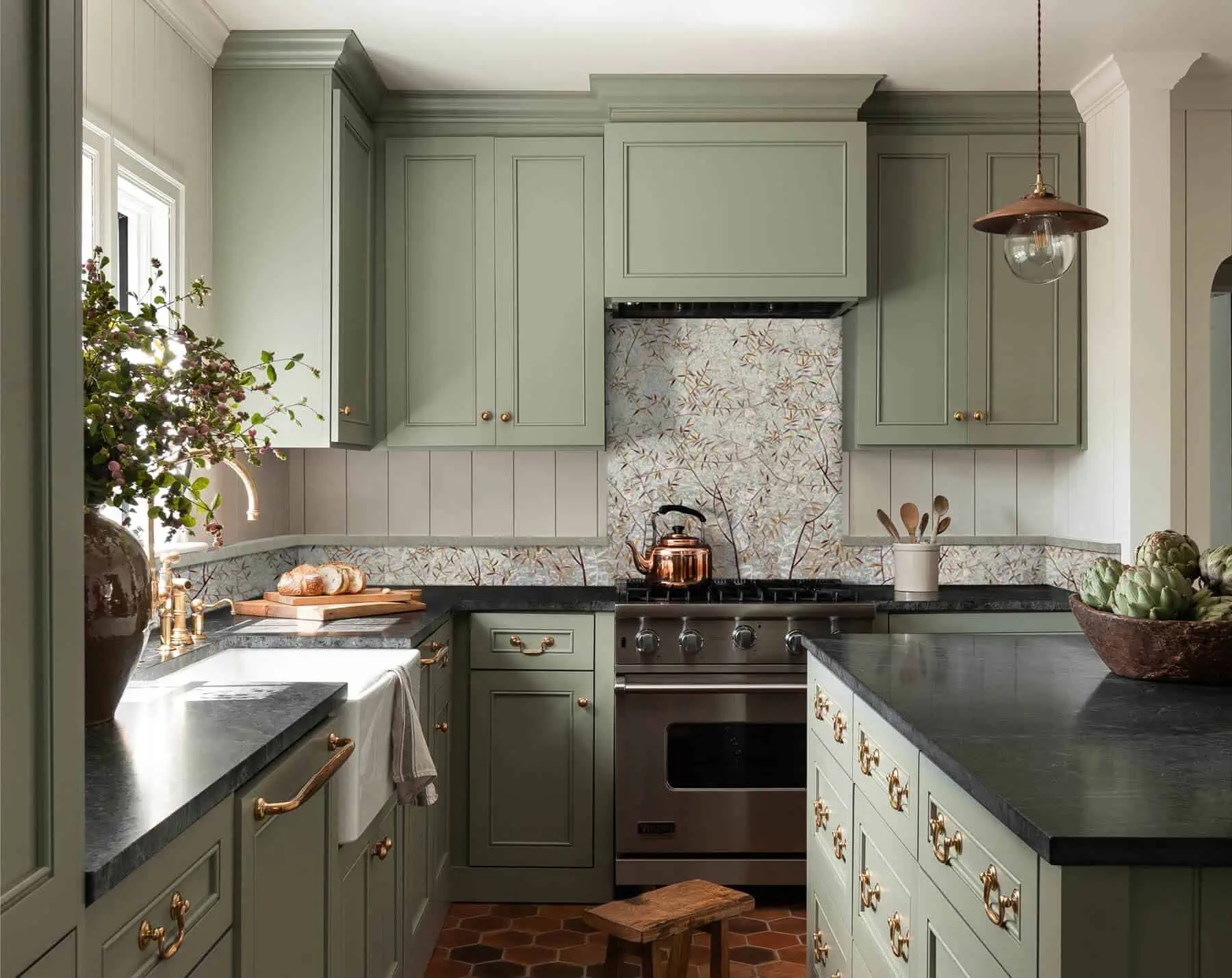 image of a mosaic tile kitchen backsplash green theme blog title leaf art