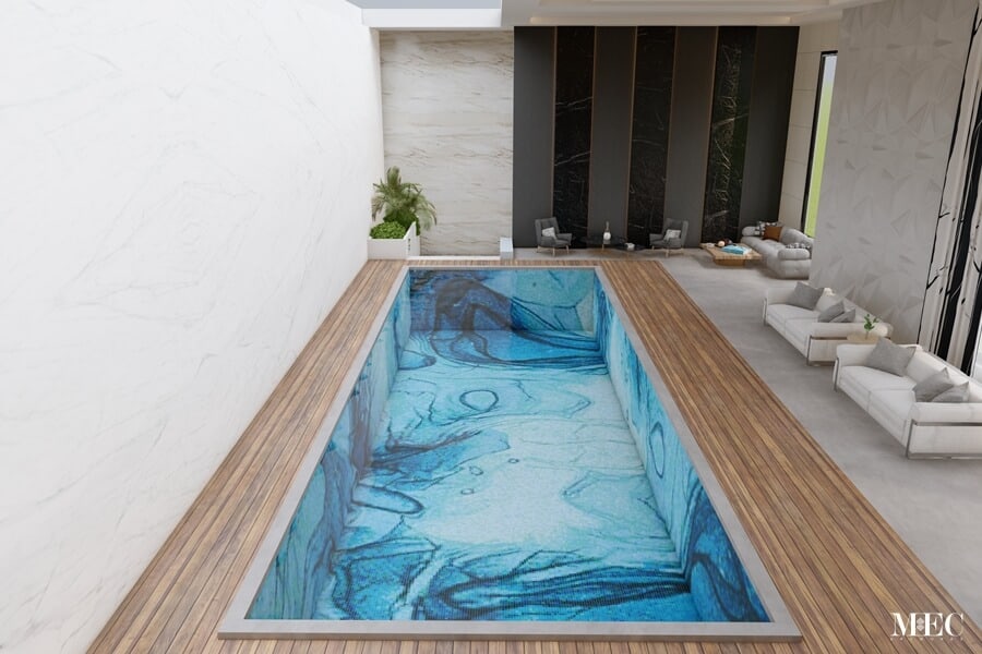 savu blue ink glass mosaic art pool