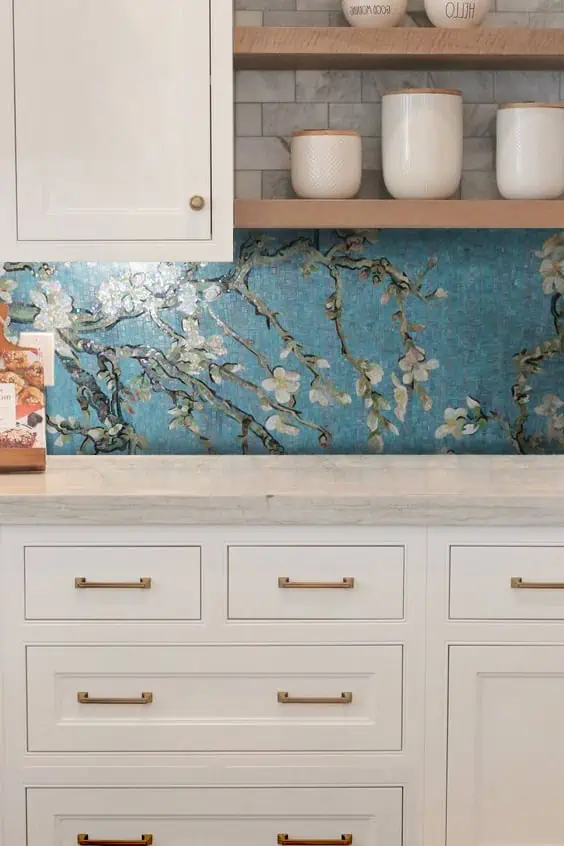 vincent van gogh almond blossom glass mosaic kitchen backsplash wall tile