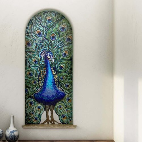wall niche peacock mosaic design handmade with glass tiles