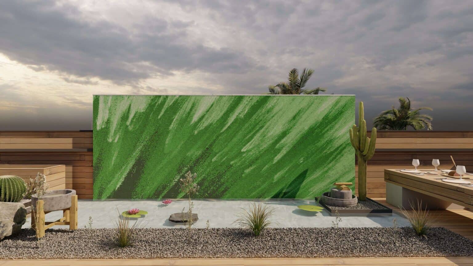 radiance green outdoor pool area wall