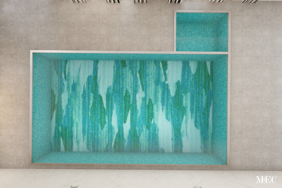 PIXL mosaic green aquamarine abstract mosaic tile art for pools top view
