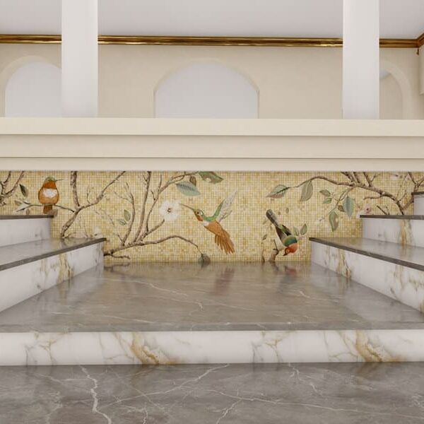 mosaic birds swimming pool feature wall mosaic tree branches