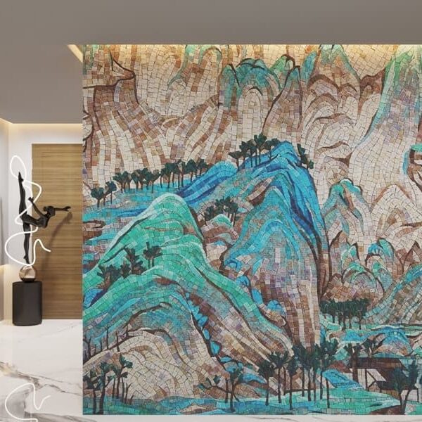 mountain handcut mosaic landscape scenery divider wall art