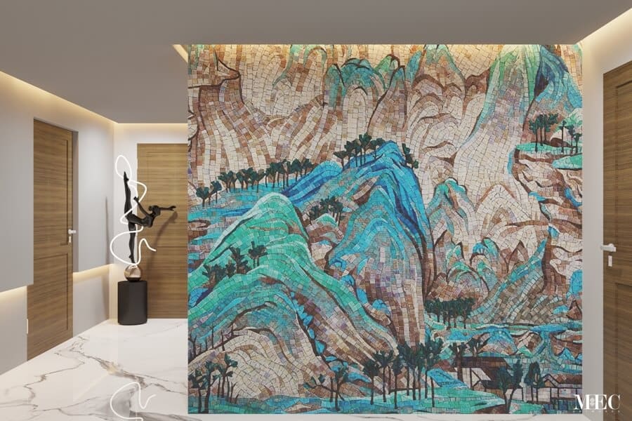 mountain handcut mosaic landscape scenery divider wall art