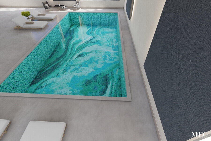paint swirl swimming pool mosaic art render