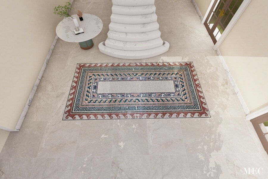 Roman mosaic rug Greek key border handcut floor tile Greco Roman borders