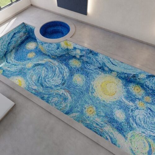 Van Gogh Starry Night inspired PIXL mosaic art for swimming pool