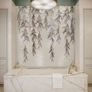 Hanging Vines Leaf Mosaic bath tub wall tile artwork handcrafted