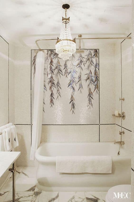 Hanging Vines Leaf Mosaic bath tub wall tile artwork