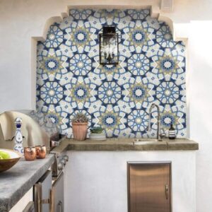 Moroccan zellige mosaic kitchen backsplash blue