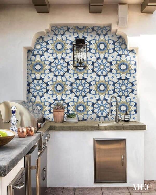 Moroccan zellige mosaic kitchen backsplash blue