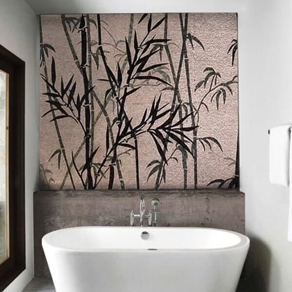 bamboo silhouette beige glass mosaic bathroom wall art