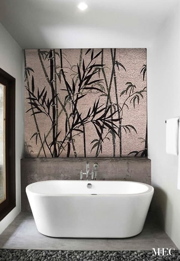 bamboo silhouette beige glass mosaic bathroom wall art
