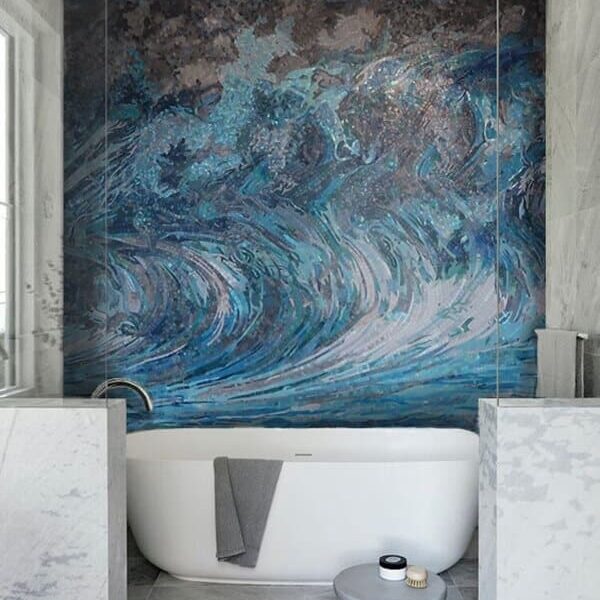 ocean wave mosaic design bathroom wall