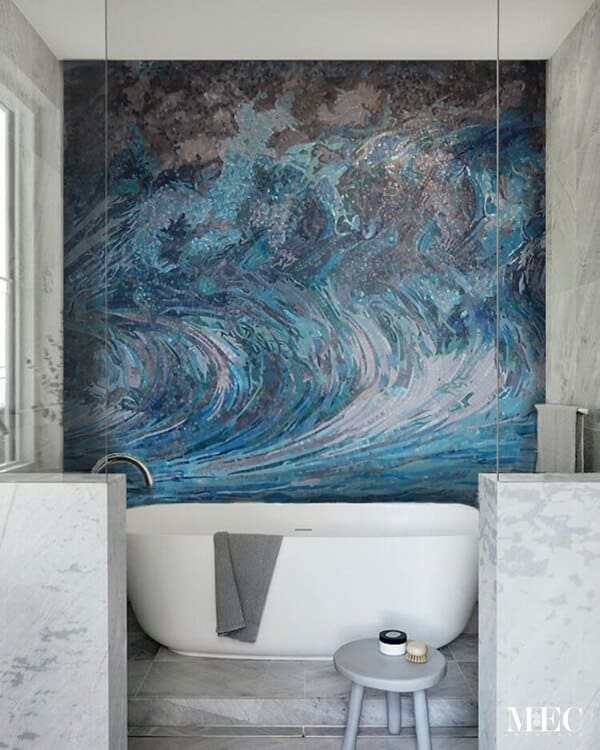 ocean wave mosaic design bathroom wall