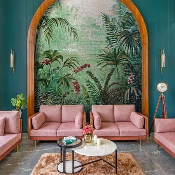 palm tree mosaic scenery art arched niche