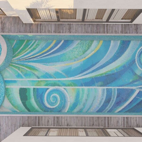 glass mosaic custom pool floor designs PIXL whimsical color swirls