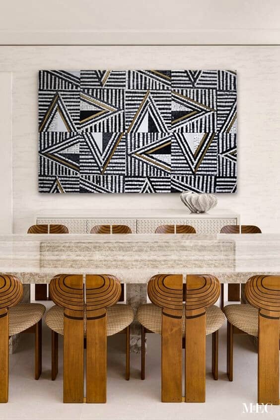 Black and White Mosaic with Brass geometric abstract wall art panel