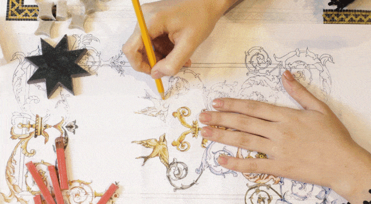 A gif of sketching a mosaic artwork a beautiful design and patterns 