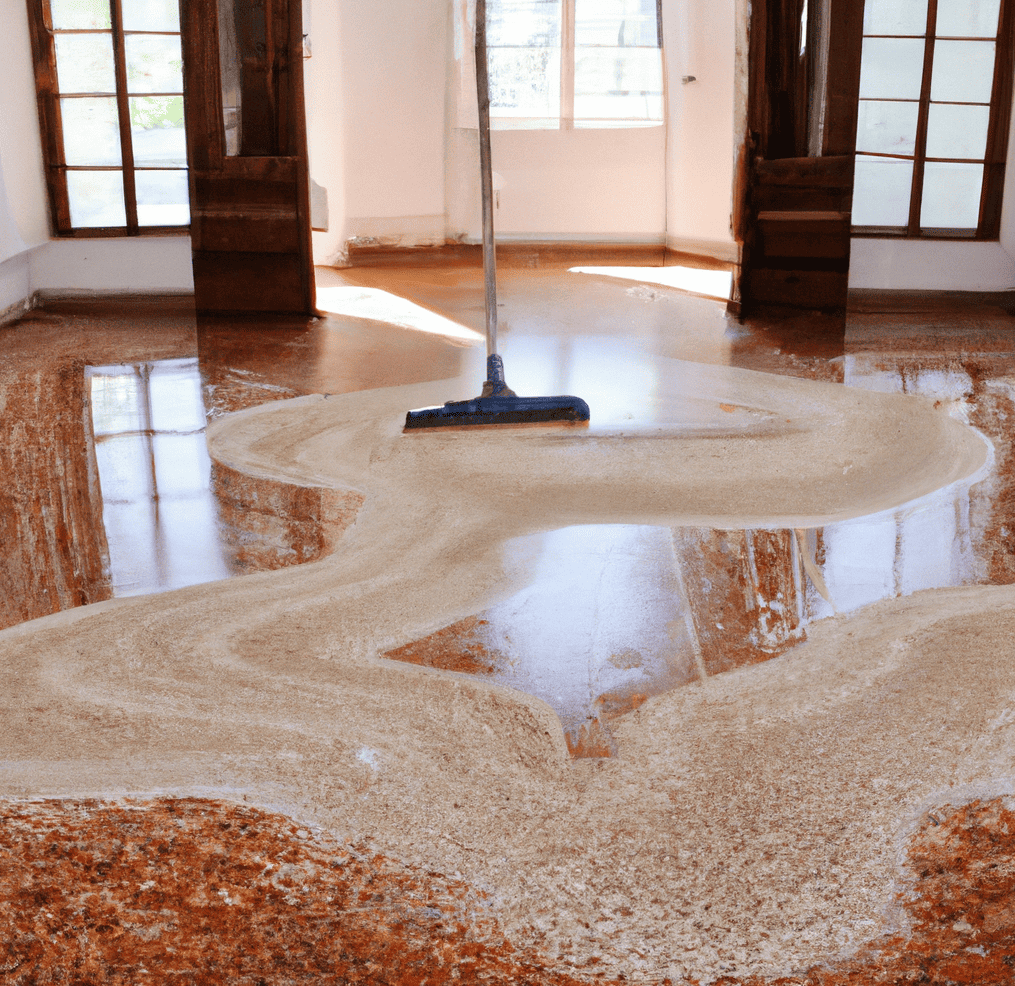 a mosaic floor being mopped to remove dust and dirt 