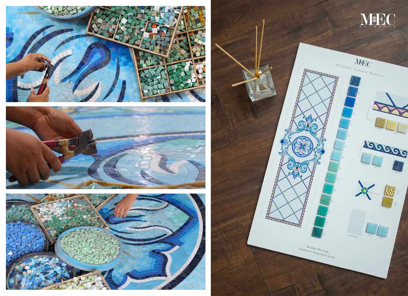 Mosacists showing their art while making the beautiful mosaic floor 