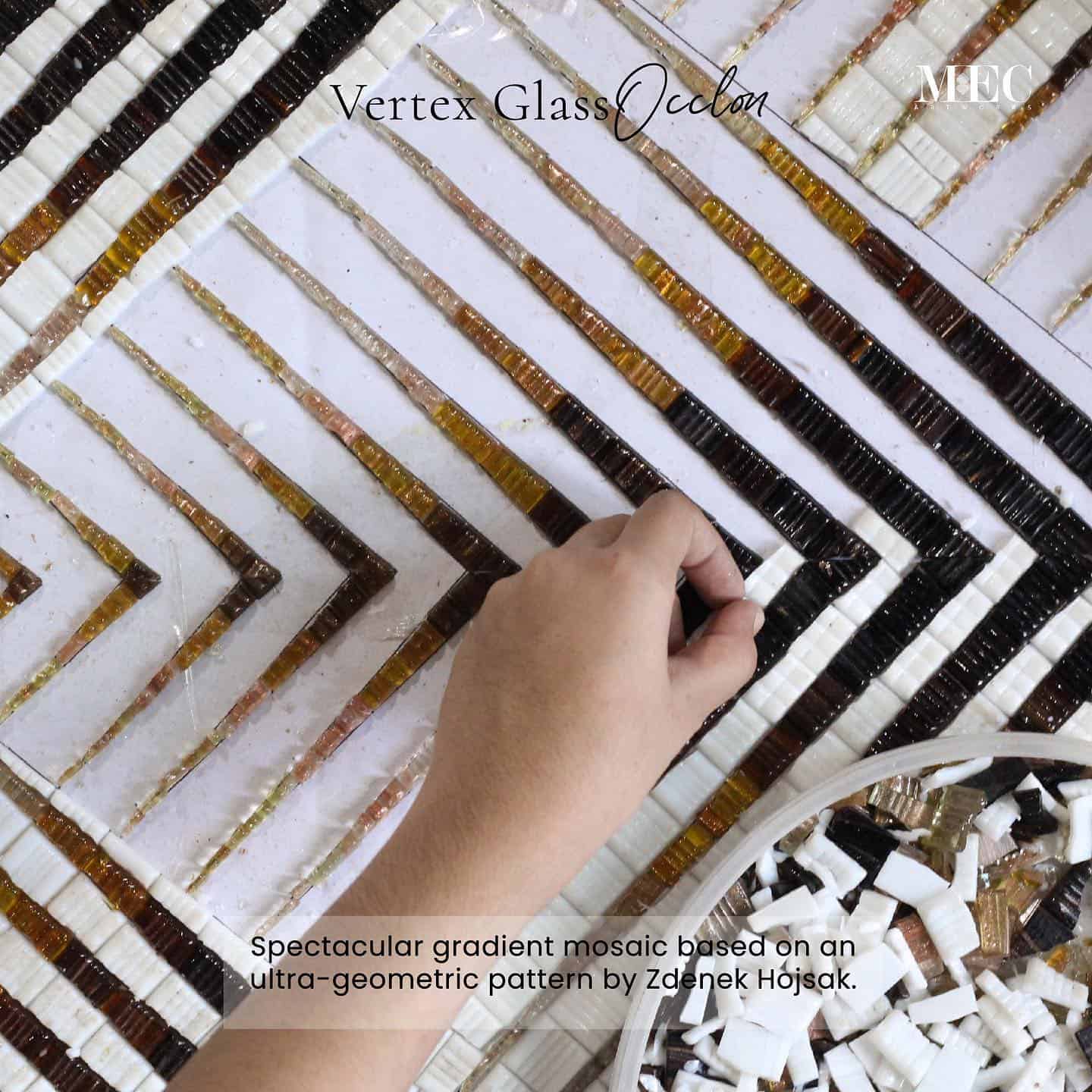 Occlon brown ombre glass mosaic artwork being prepared with handcut tiles