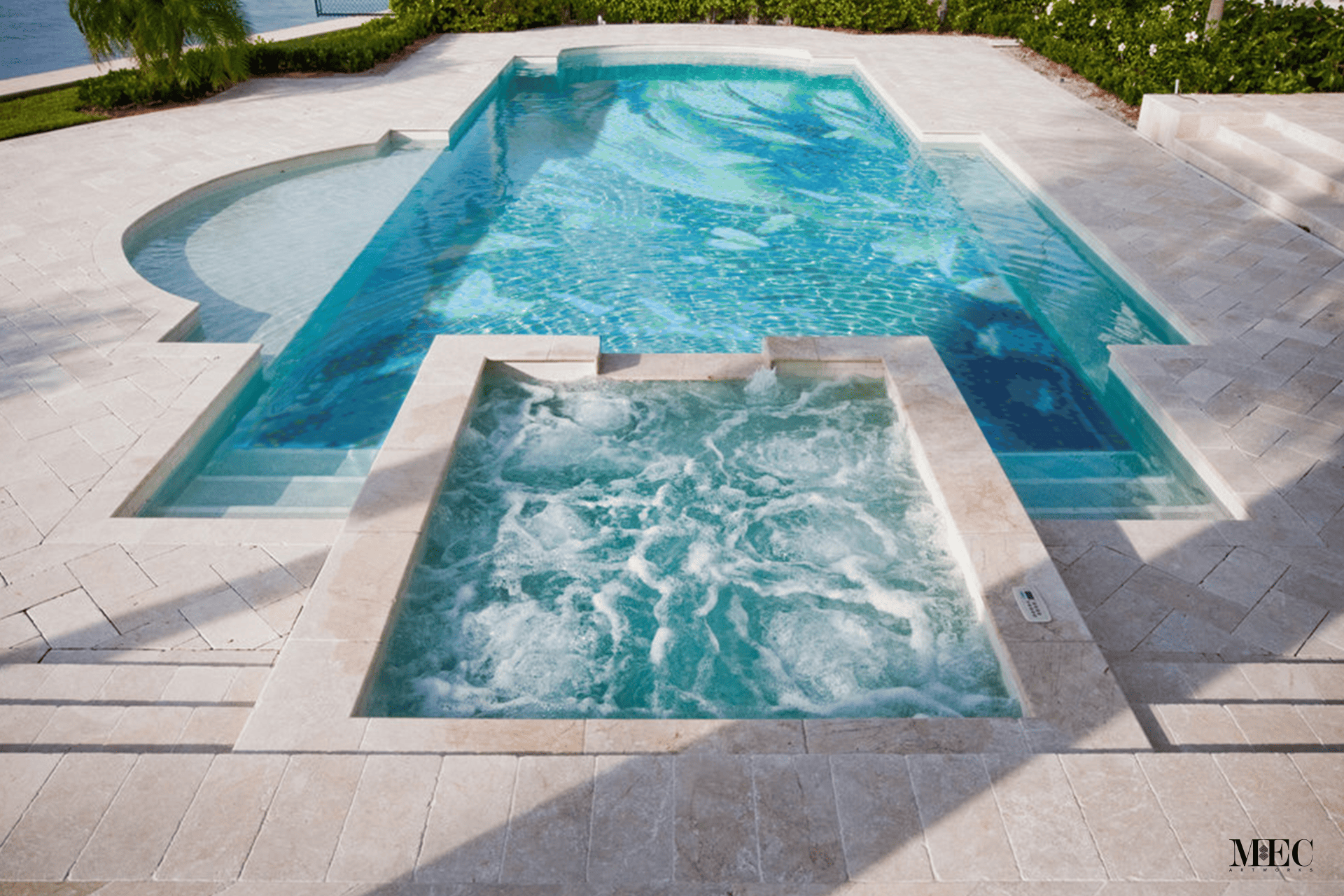 Ocean tides mosaic pool with jacuzzi 