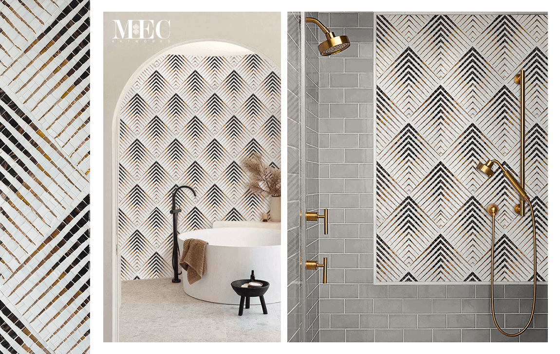 Occlon glass mosaic pattern brown, copper and beige bathroom wall collage