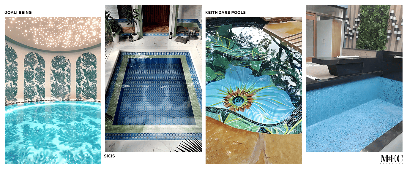 A collage of four uniquely designed swimming pools by MEC.