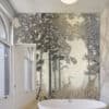 Heron bird misty forest mosaic mural glass tile art