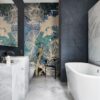 teal whisper murano glass mosaic art bathroom wall