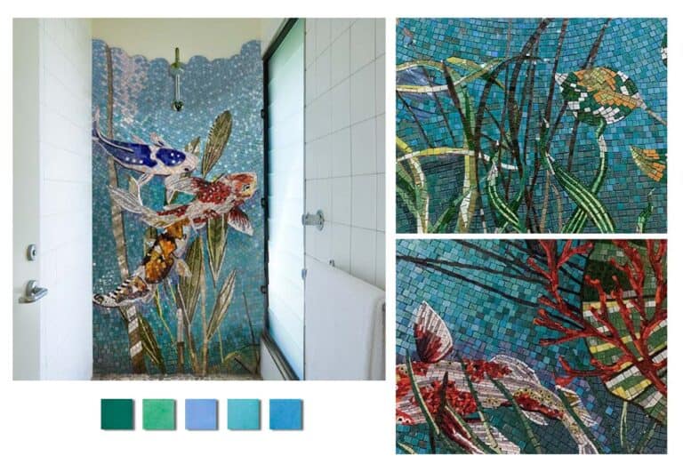 koi fish pond mosaic concept art moodboard