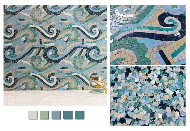 Freshly installed Osalli mosaic by MEC on a bathroom wall niche in Virginia USA