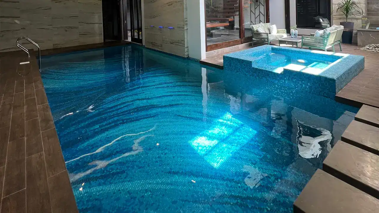 Deep Ocean Blue mosaic pool tiles