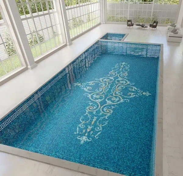 European motif ornate pool mosaic tile 3D render