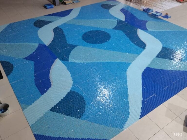 Geoff McFetridge artwork glass mosaic pool tile production complete workshop behind the scenes image.