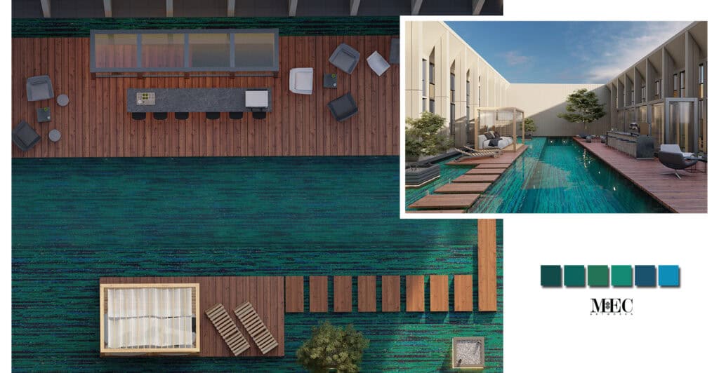 jade green and blue line mosaic pool