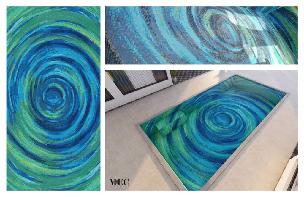swirling pattern mosaic pool blue and green hues