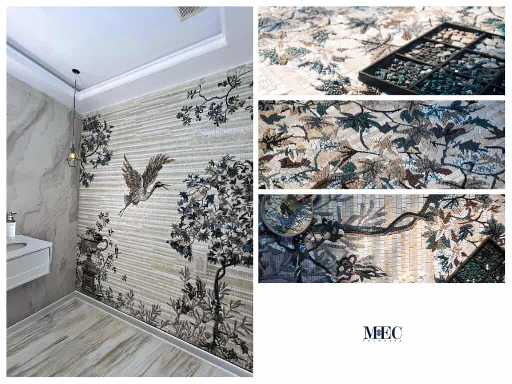 tropical mosaic tile art bathroom wall